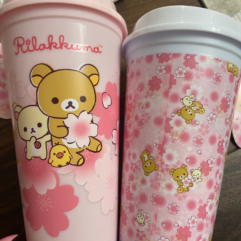 NWT Rilakkuma Sanrio Reusable Sakura Coffee Cup Round1 Exclusive